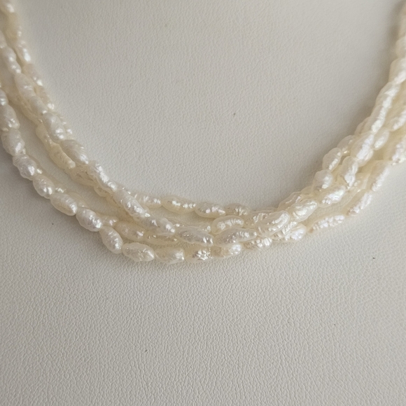 Vintage Pearl Necklace & Bracelet Set Multistrand Genuine Freshwater Rice Pearl - Picture 7 of 12